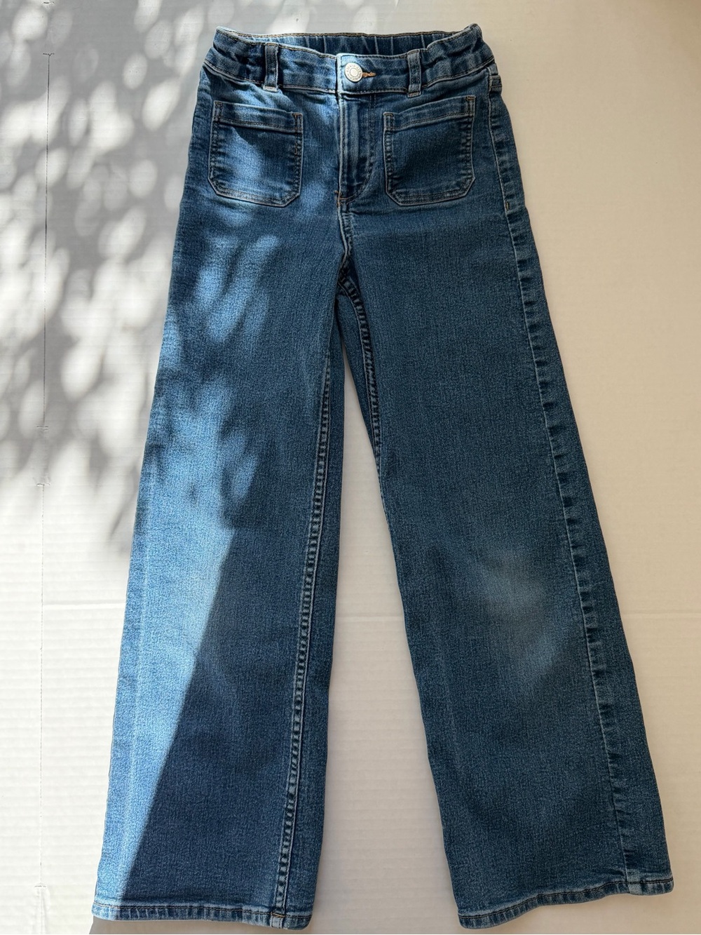 H&M Girls Wide Leg Jeans Size 8 Medium Wash Patch Pocket Denim